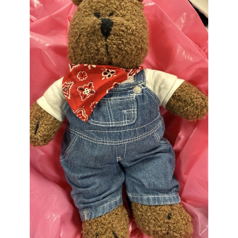 Vintage Baby Gap Classic Teddy Bear Plush Brown Overalls & Red Bandana Y2K 13"